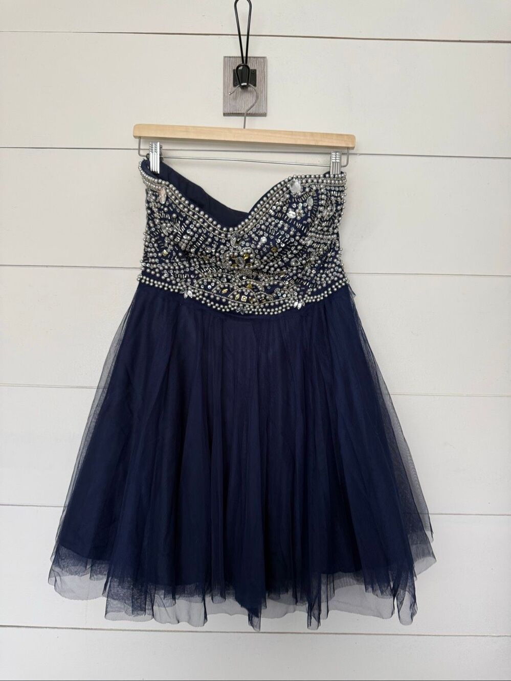 Lilly Collection Women’s 11/12 Navy Blue Tulle Mini Dress Jeweled